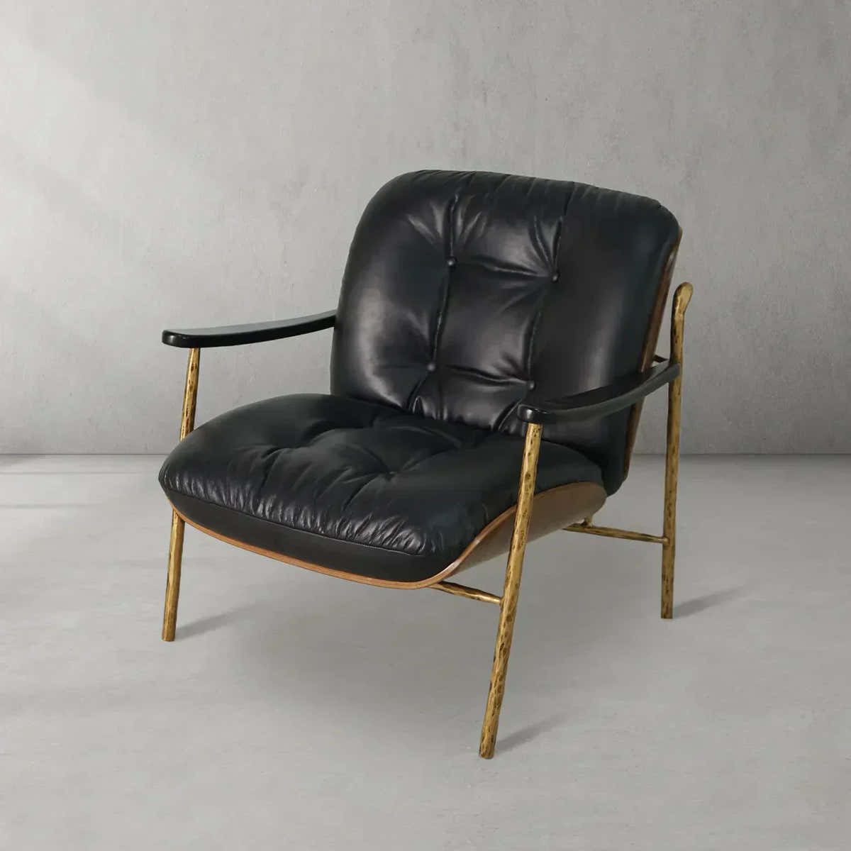 Hand-Forged Metal Black Leather Accent Chairs