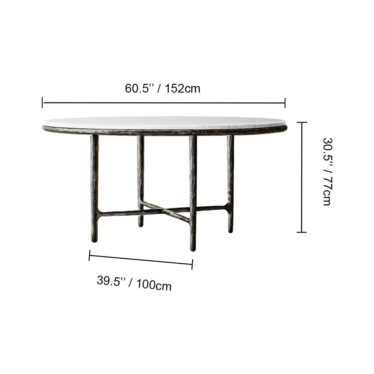 Hand-Forged Metal Marble Round Dining Table