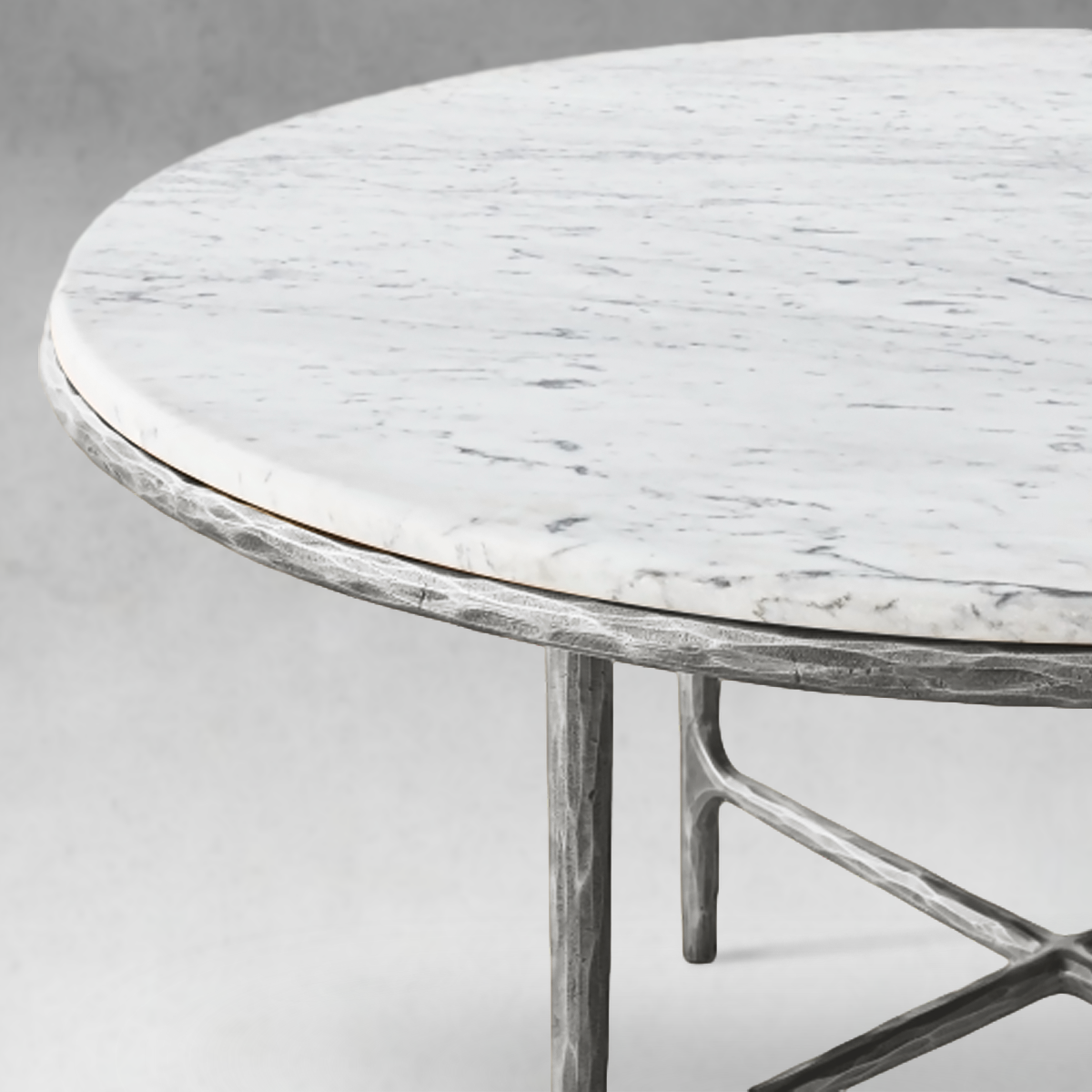 Hand-Forged Metal Marble Round Dining Table