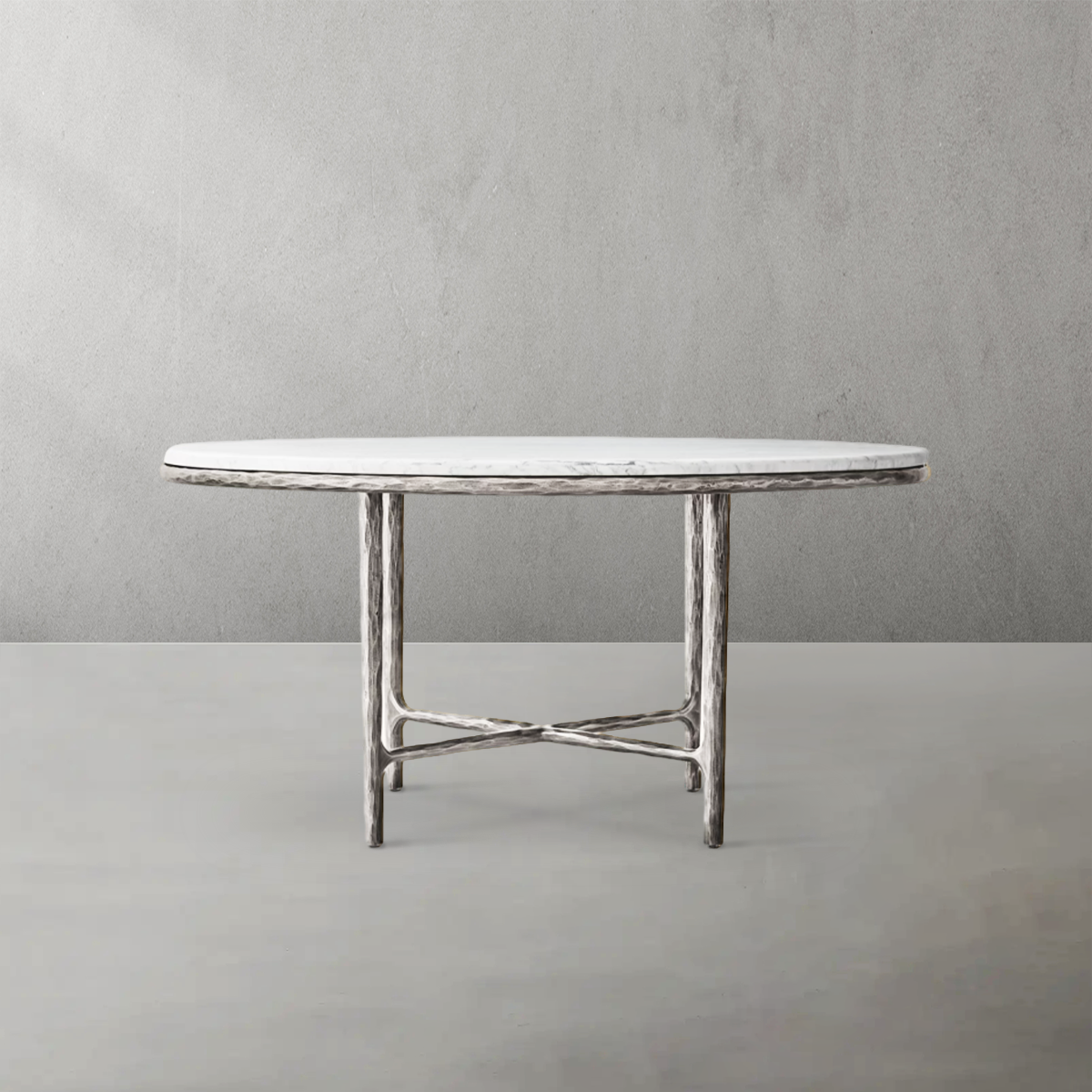 Hand-Forged Metal Marble Round Dining Table