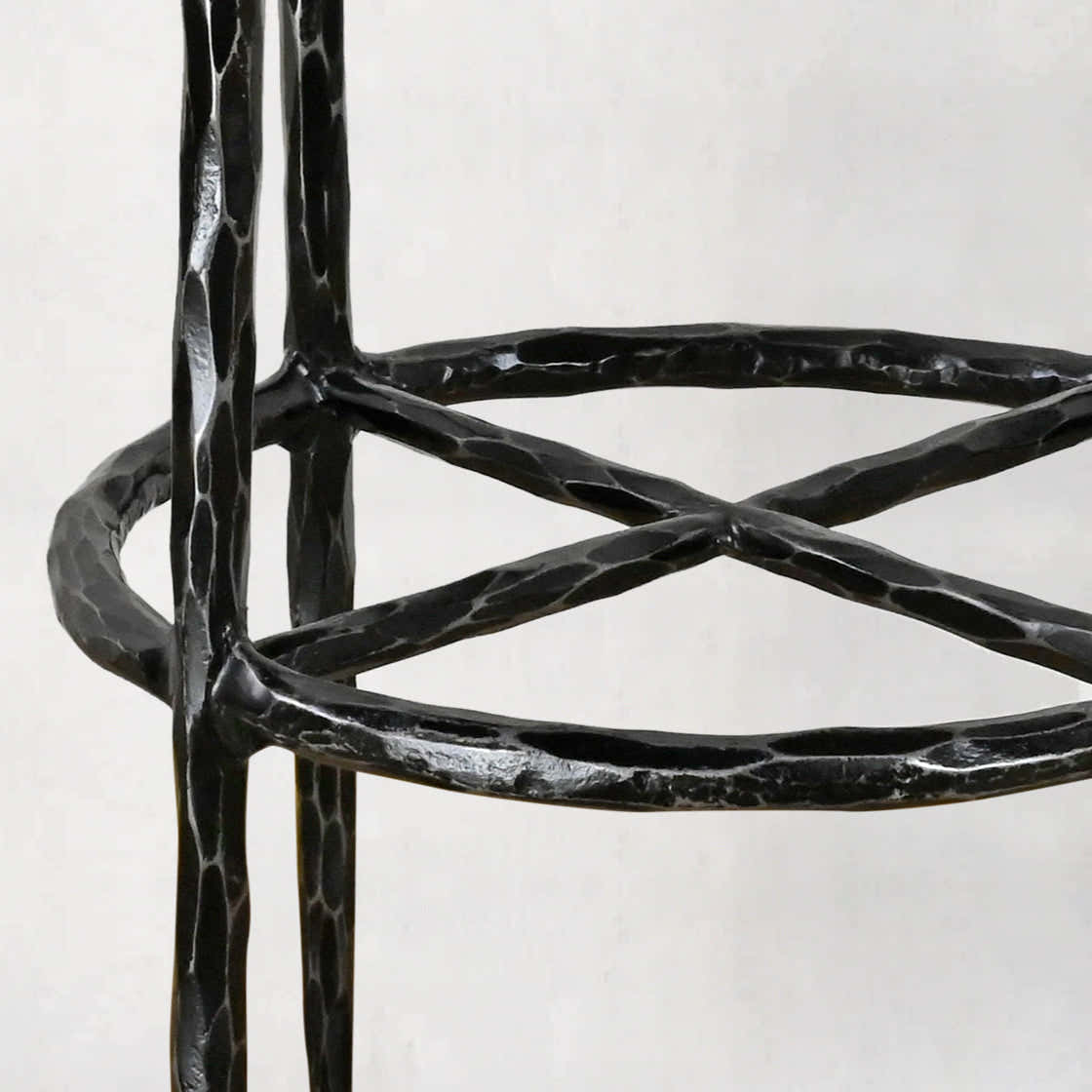 Hand-Forged Metal Backless Fabric Swivel Stool