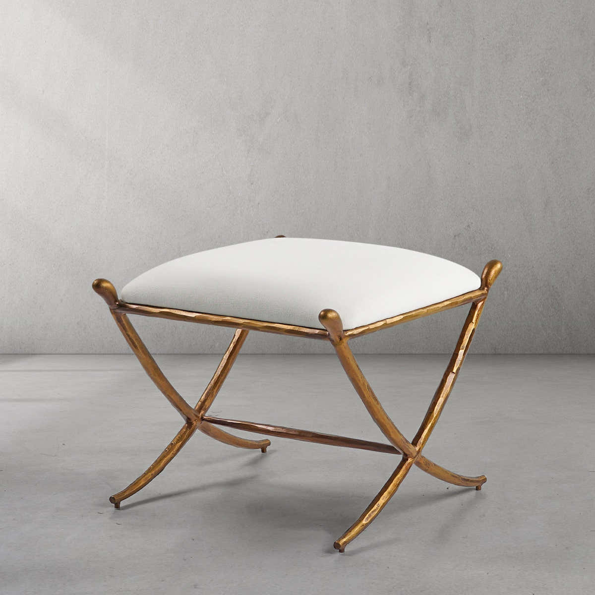 Hand-Forged Metal Horn Fabric Base Stool