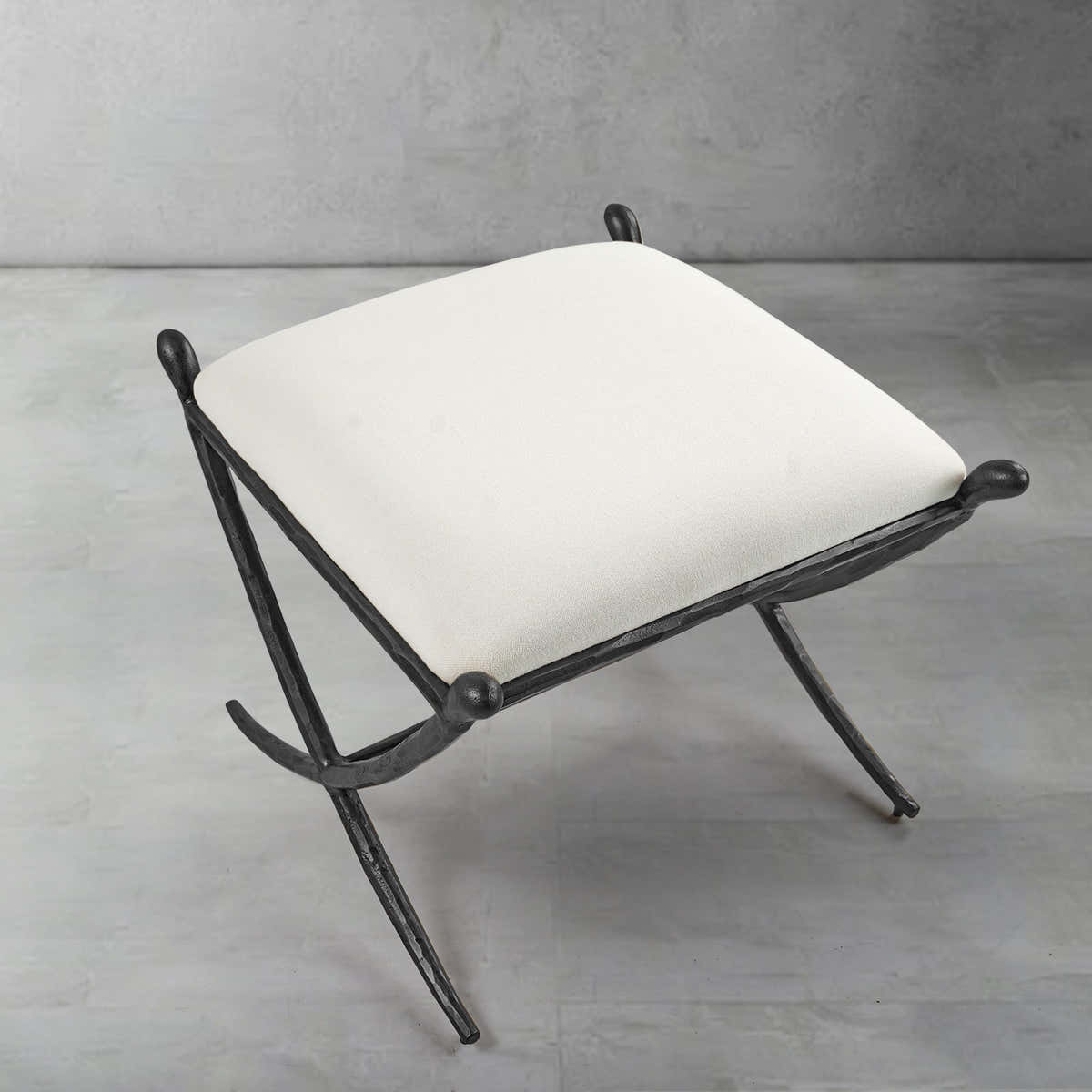Hand-Forged Metal Horn Fabric Base Stool