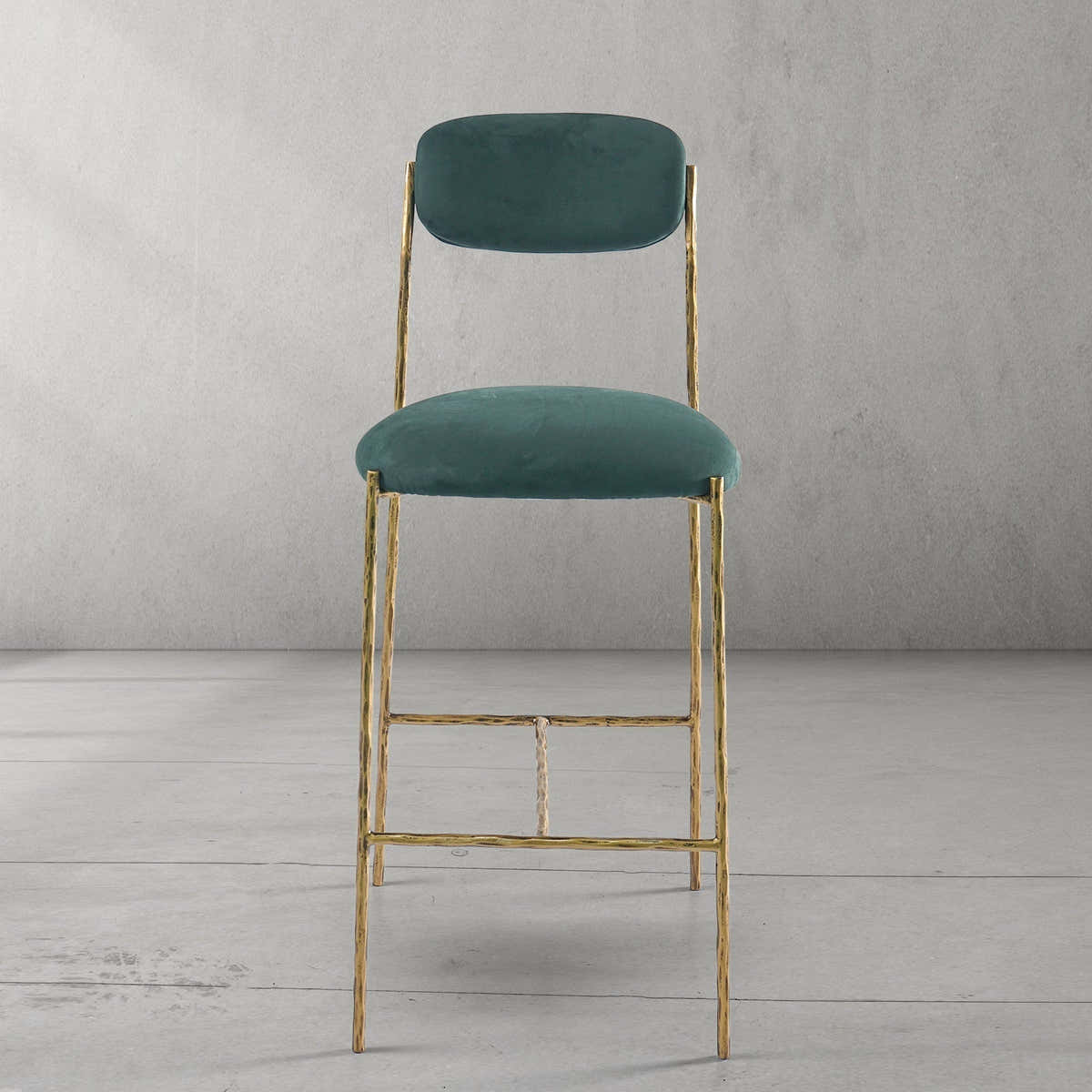 Hand-Forged Metal Green Fabric Bar Stool