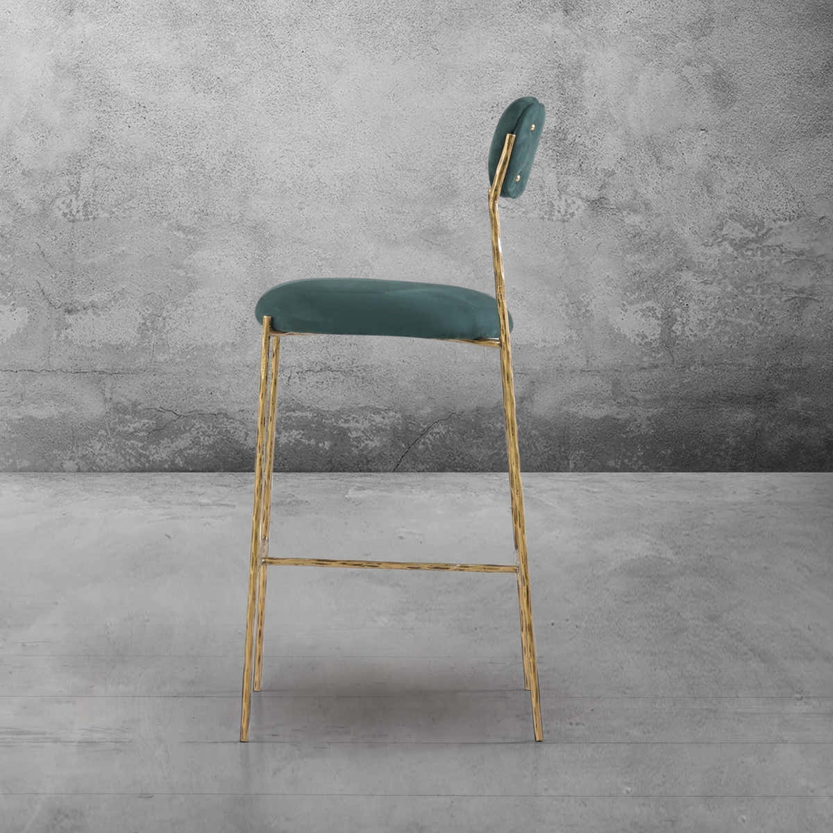 Hand-Forged Metal Green Fabric Bar Stool