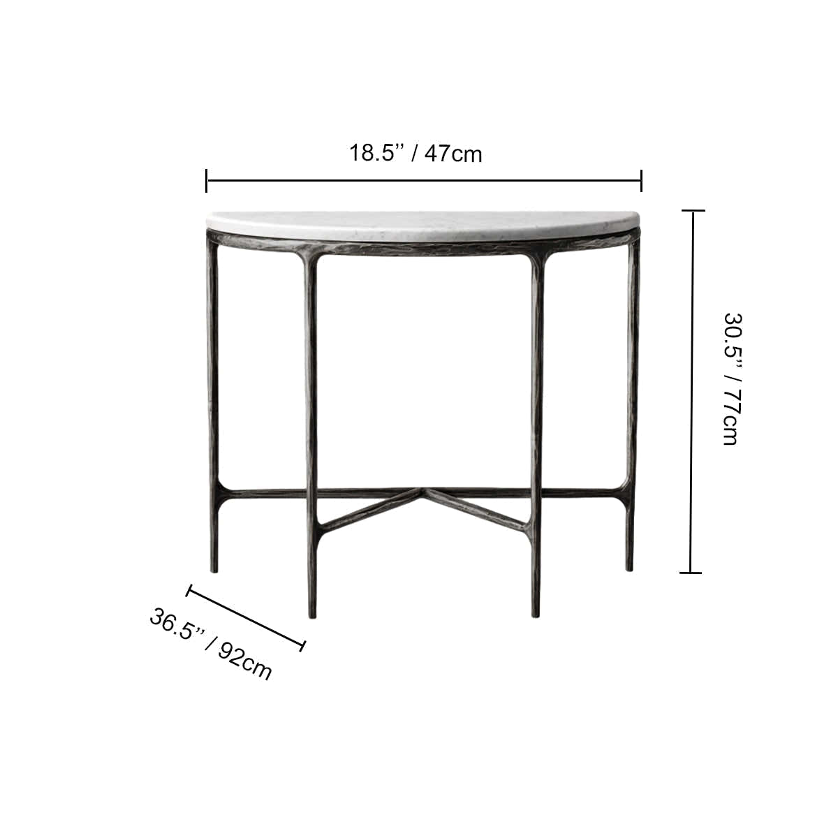 Hand-Forged Metal Semi-Circle Marble Console Table