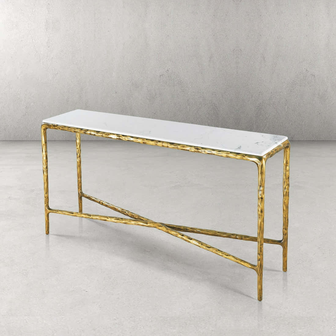 Hand-Forged Metal Rectangle Marble Console Table 60" 72"