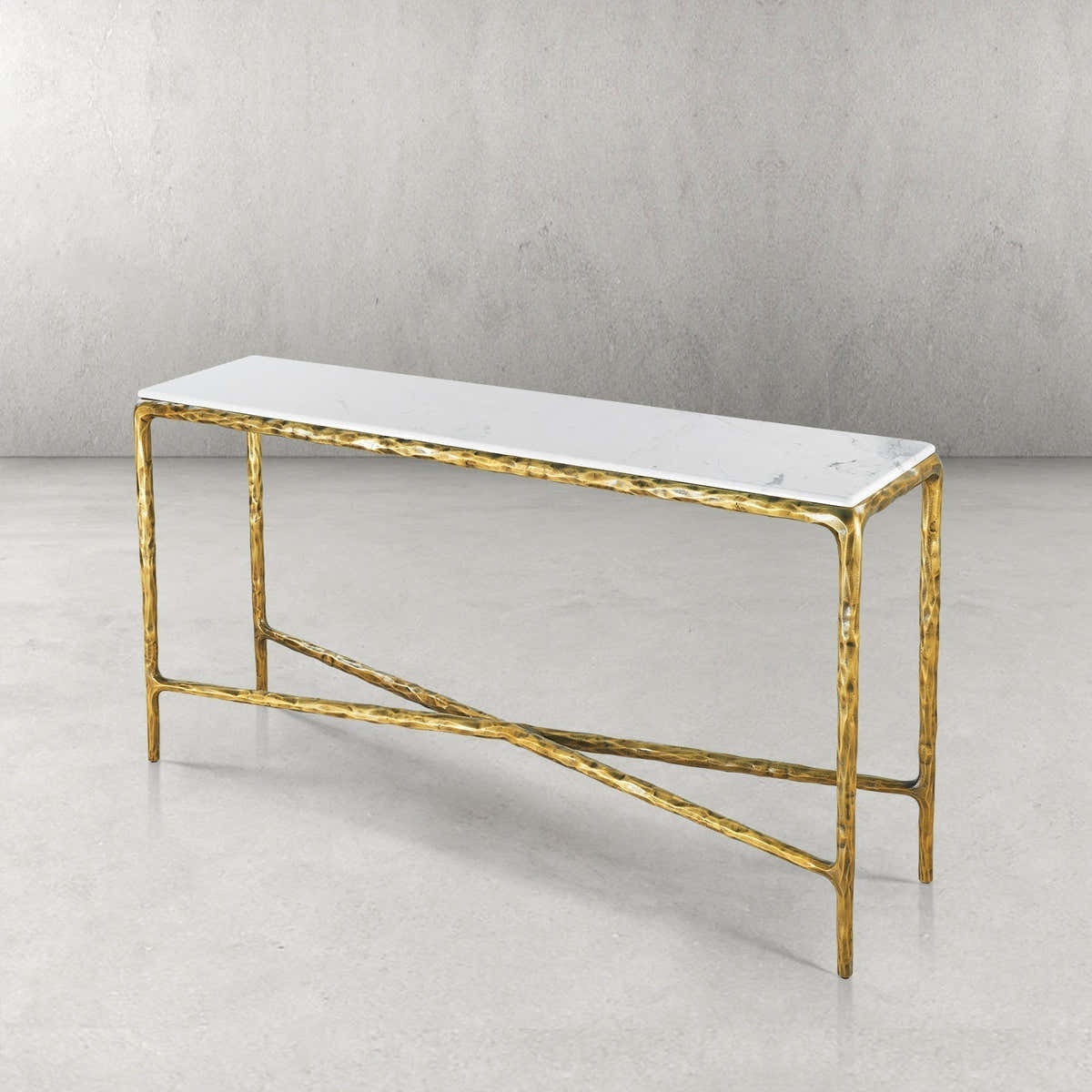 Hand-Forged Metal Rectangle Marble Console Table 60" 72"