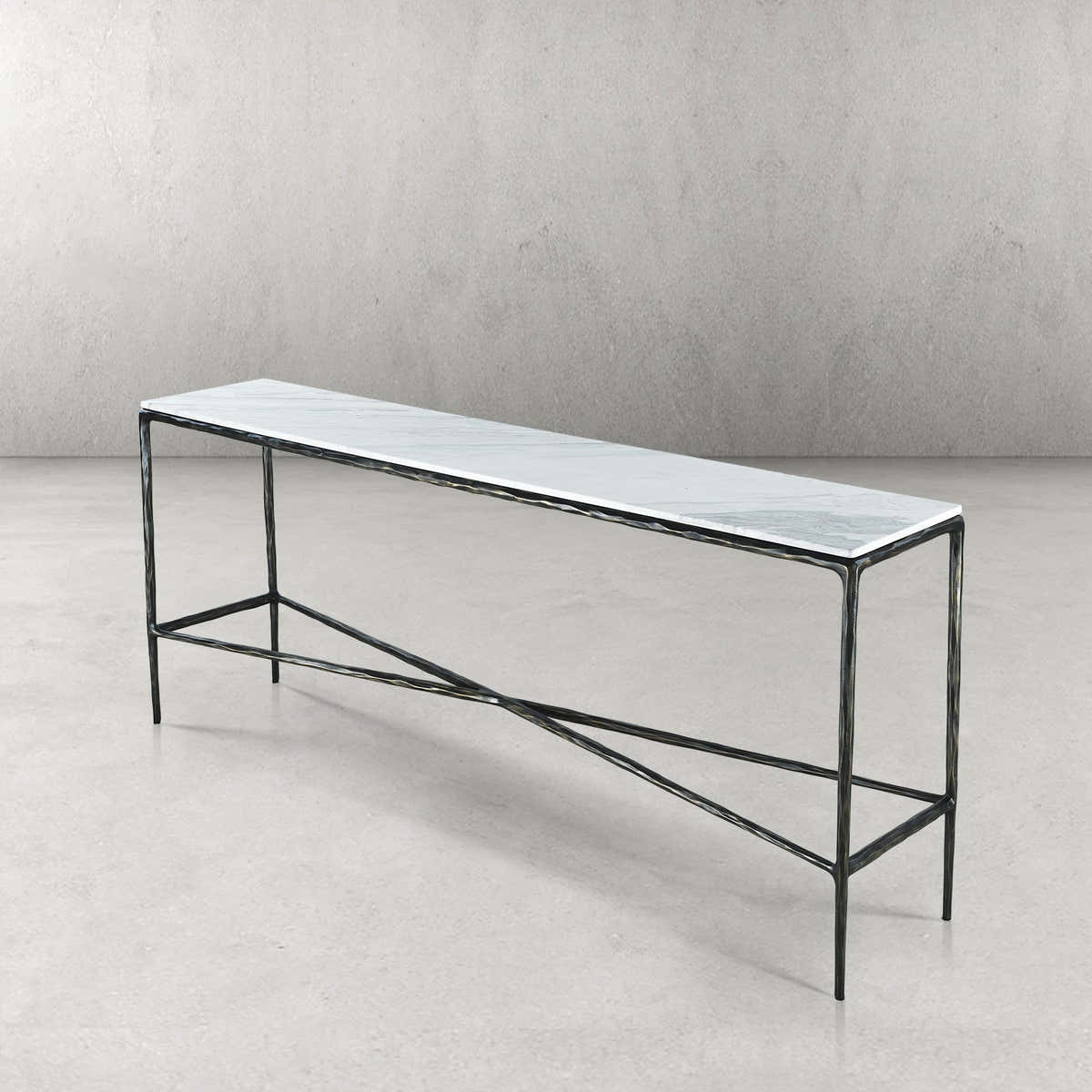 Hand-Forged Metal Rectangle Marble Console Table 60" 72"
