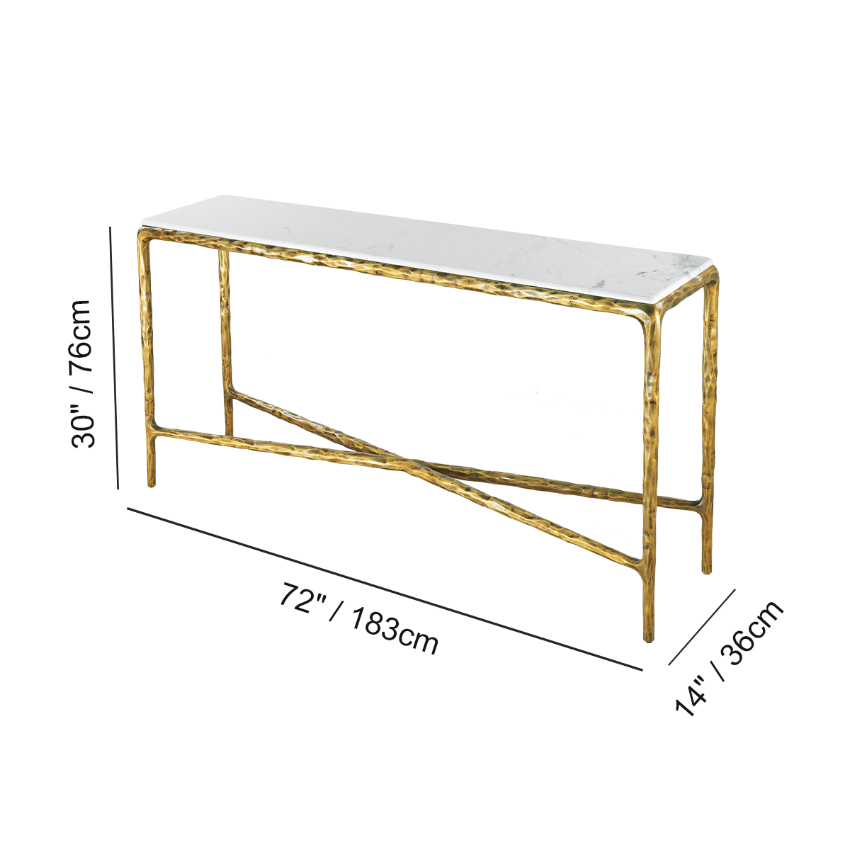 Hand-Forged Metal Rectangle Marble Console Table 60" 72"