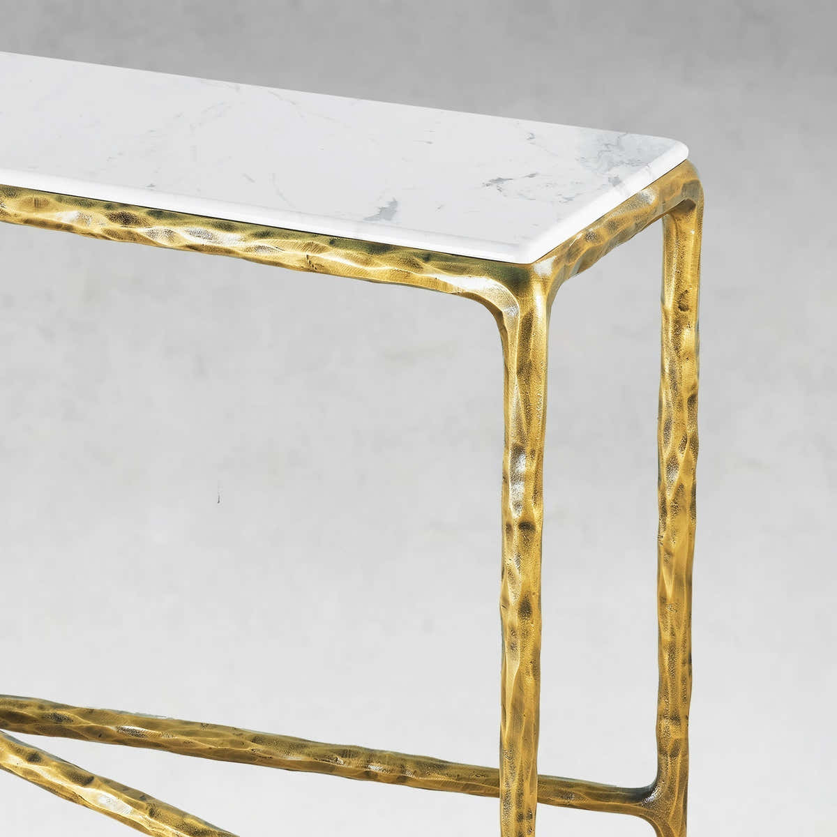 Hand-Forged Metal Rectangle Marble Console Table 60" 72"
