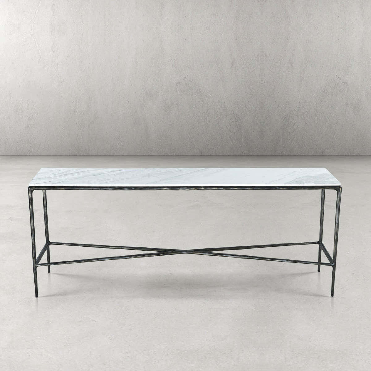 Hand-Forged Metal Rectangle Marble Console Table 60" 72"