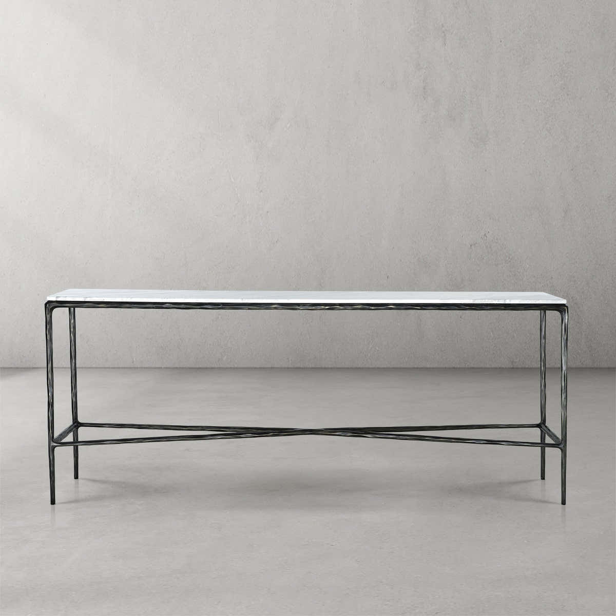 Hand-Forged Metal Rectangle Marble Console Table 60" 72"