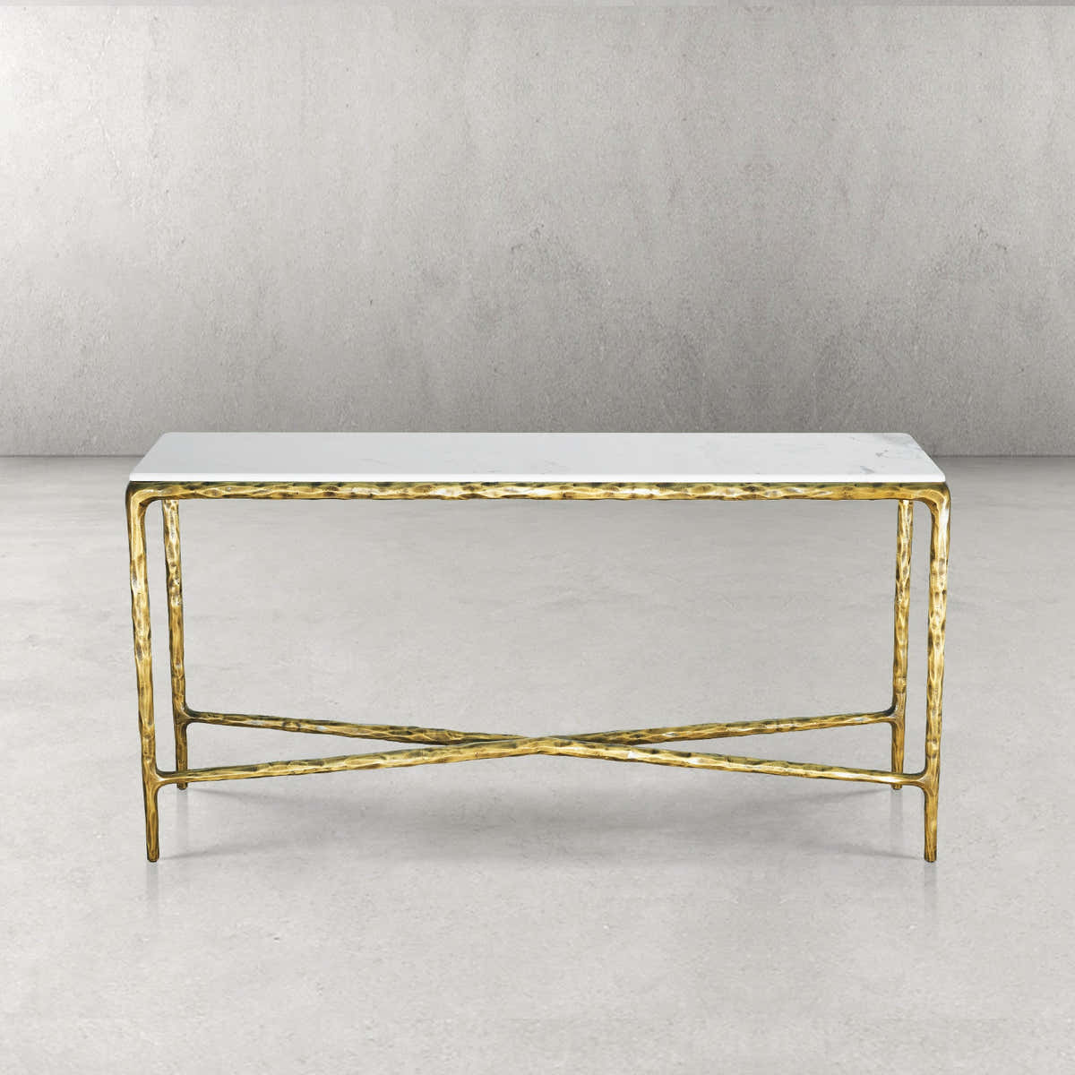 Hand-Forged Metal Rectangle Marble Console Table 60" 72"