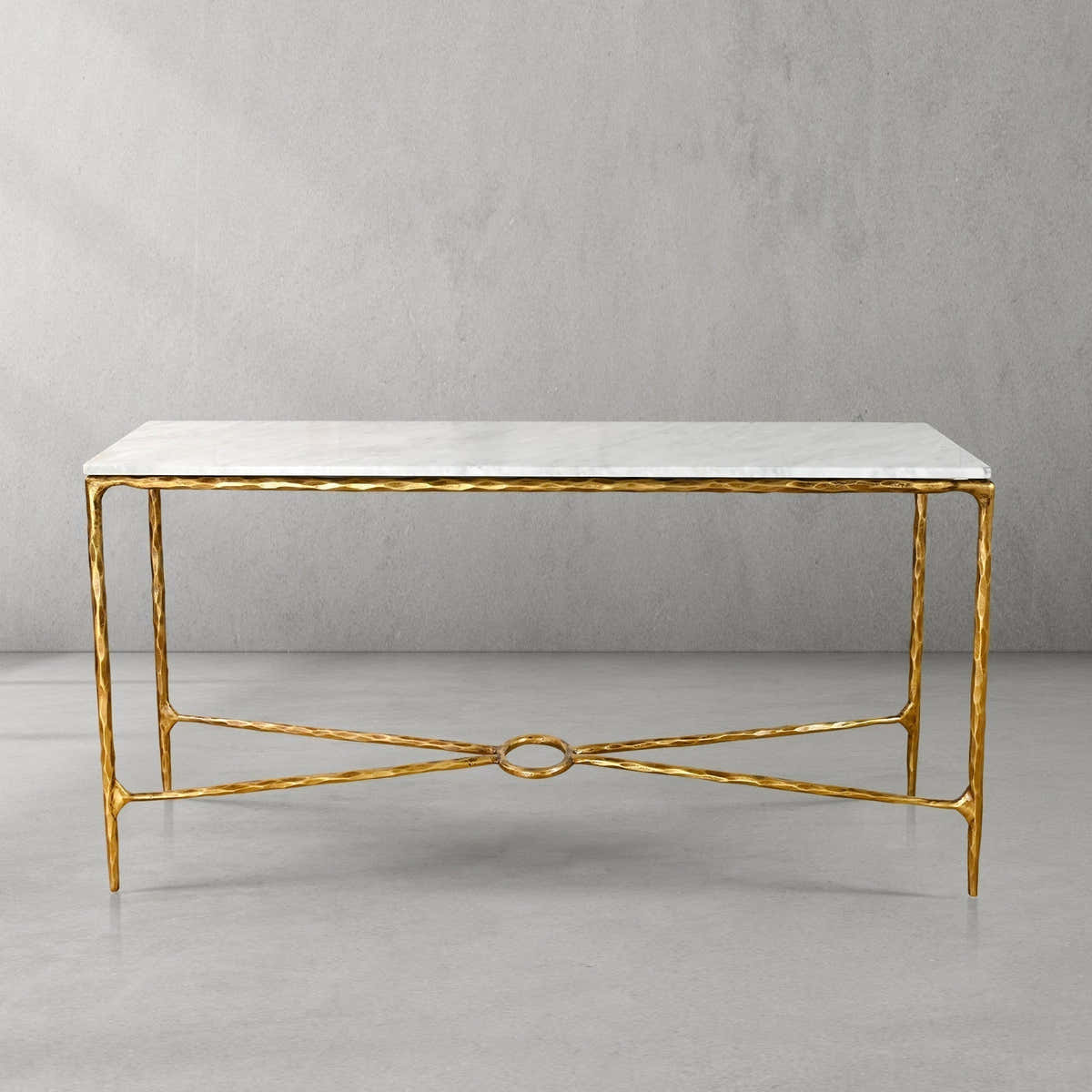 Hand-Forged Metal Rectangle Marble Console Table 60" 72"