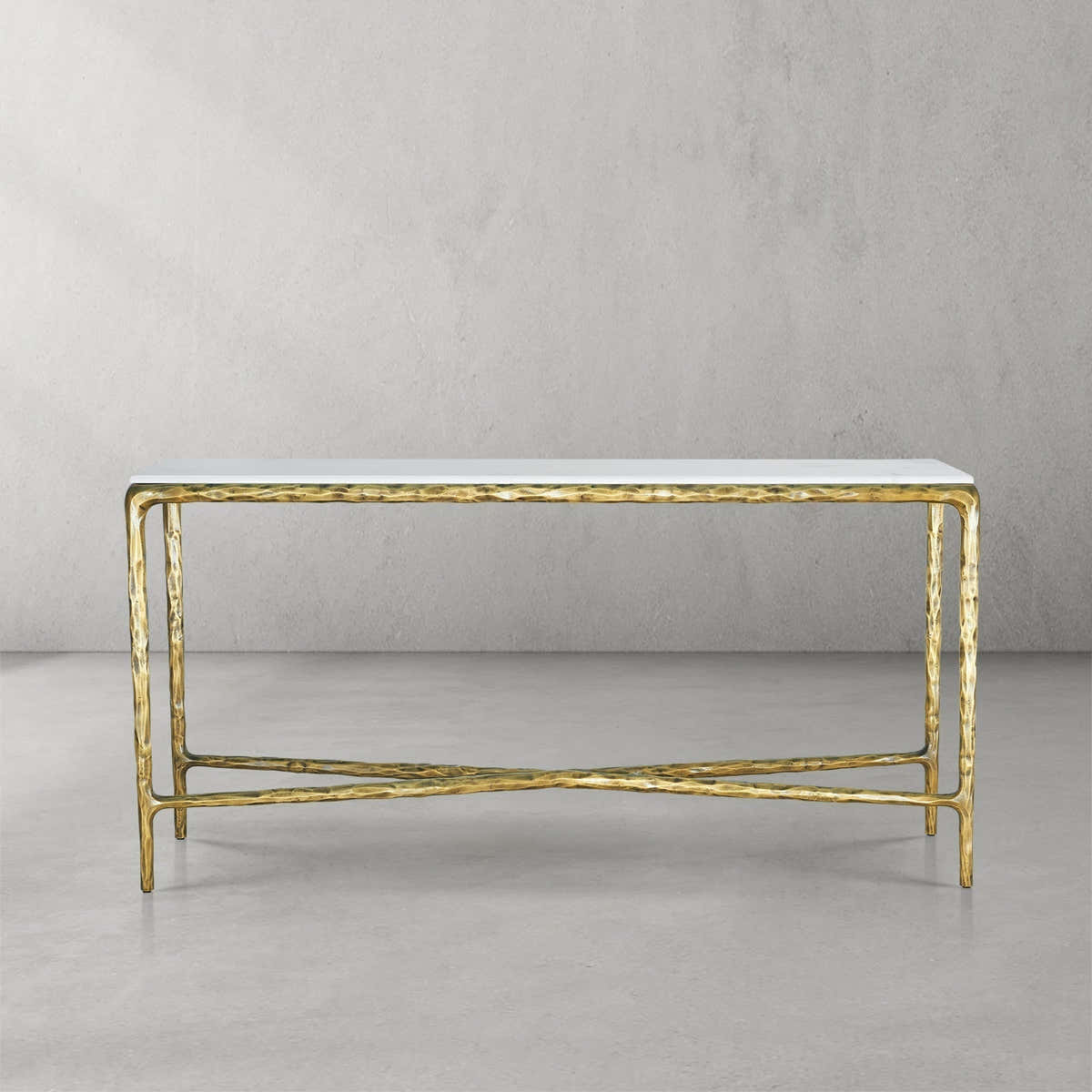 Hand-Forged Metal Rectangle Marble Console Table 60" 72"