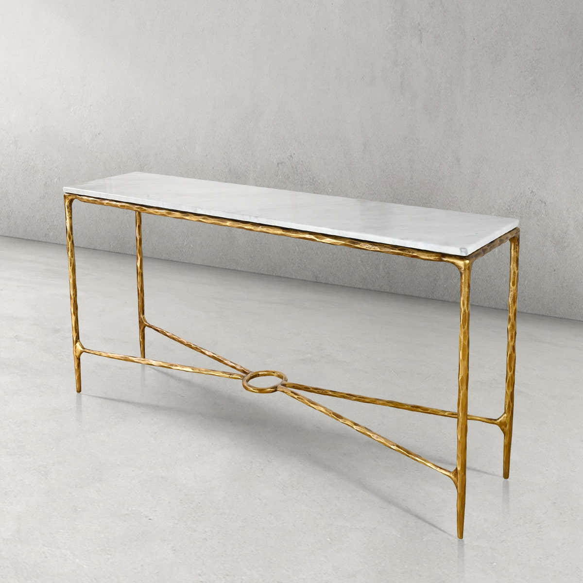 Hand-Forged Metal Rectangle Marble Console Table 60" 72"