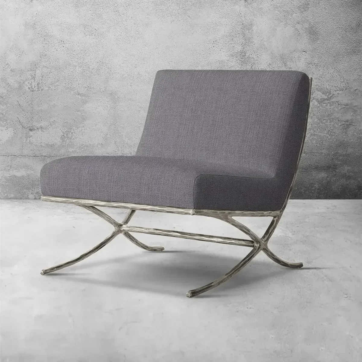 Hand-Forged Metal X-base Leather Slipper Chair