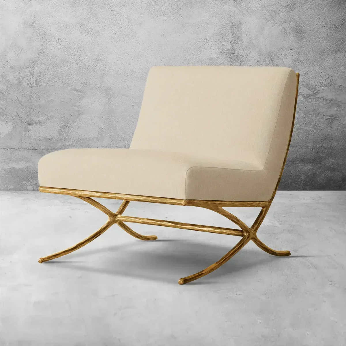 Hand-Forged Metal X-base Leather Slipper Chair