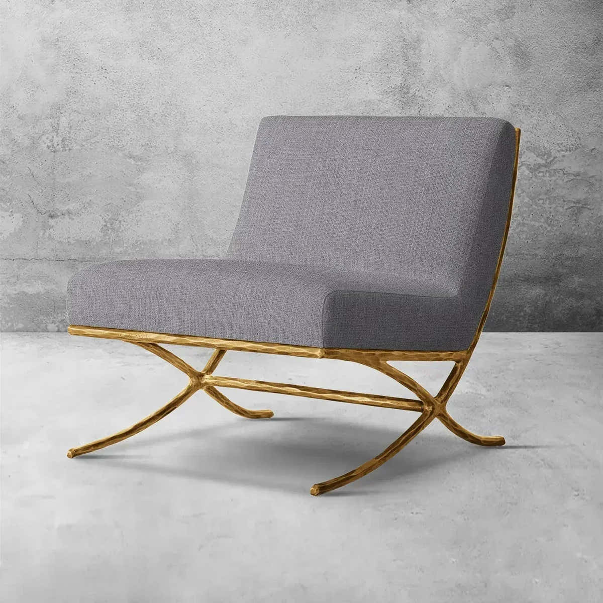 Hand-Forged Metal X-base Leather Slipper Chair
