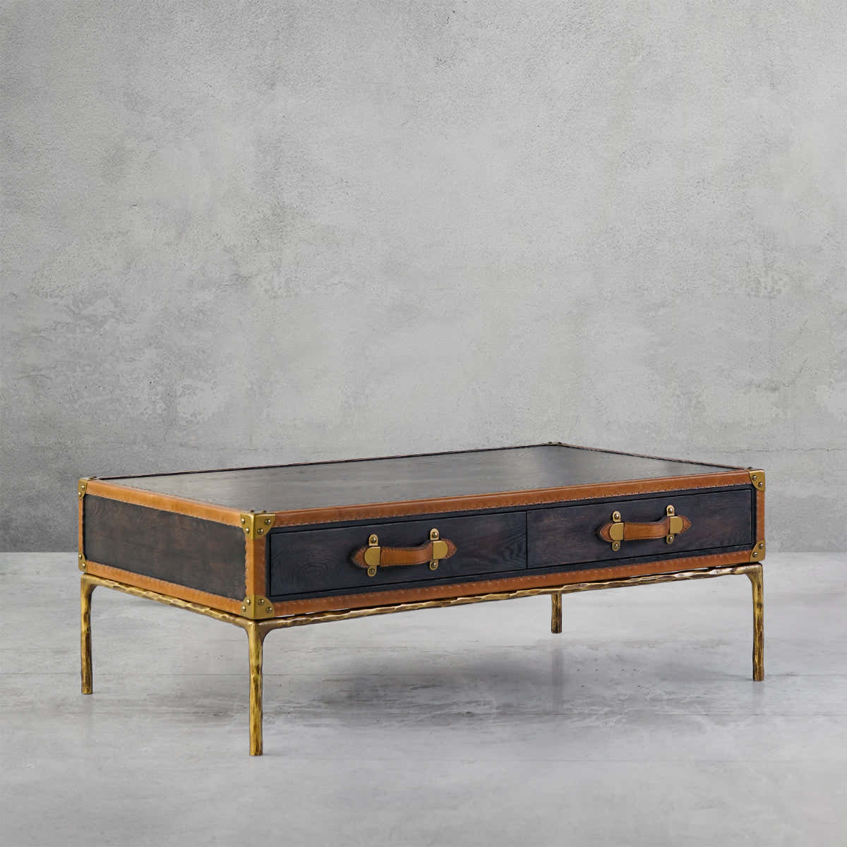 Hand-Forged Metal Vintage Leather Square Coffee Table