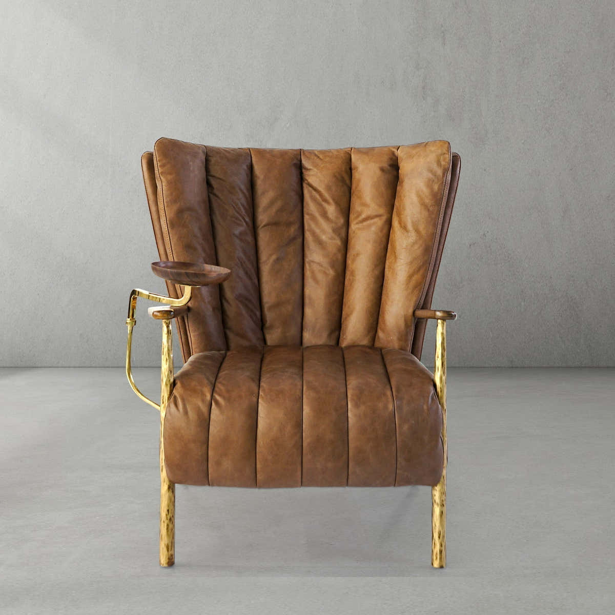 Hand-Forged Metal Vintage Leather Armchair Cigar Chair