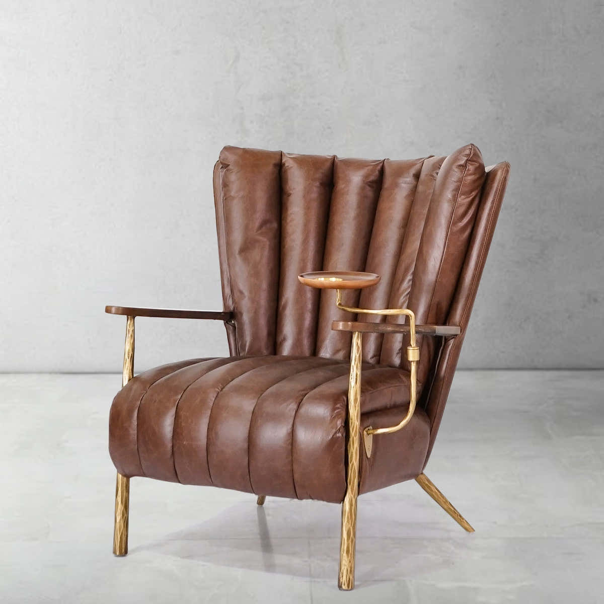 Hand-Forged Metal Vintage Leather Armchair Cigar Chair