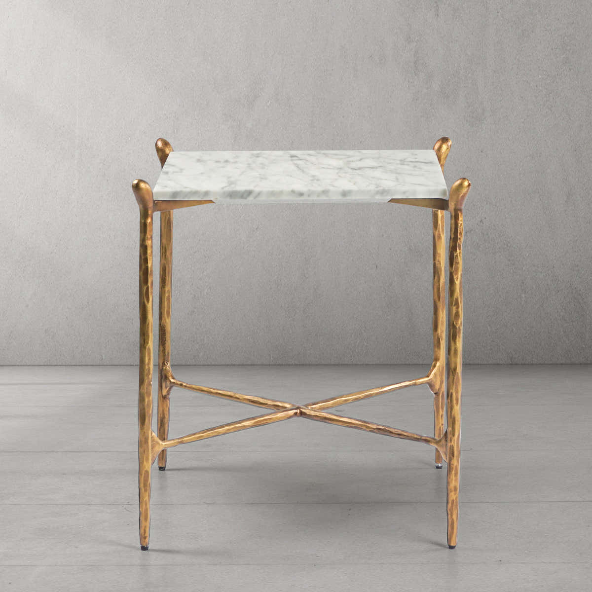 Hand-Forged Metal Square Marble Side Table