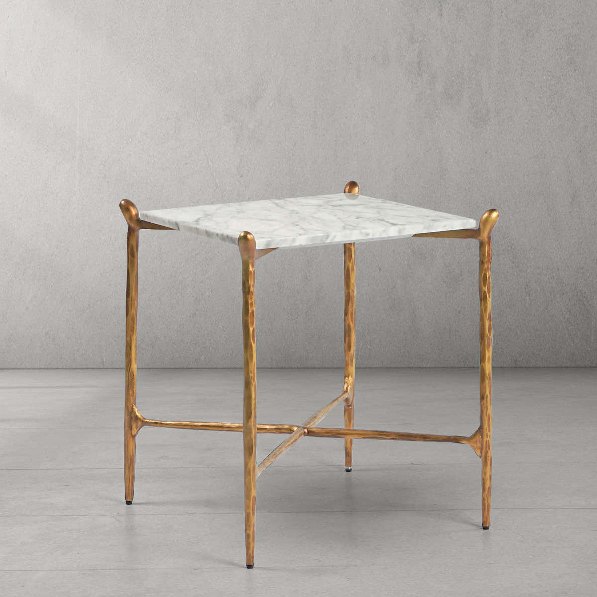 Hand-Forged Metal Square Marble Side Table