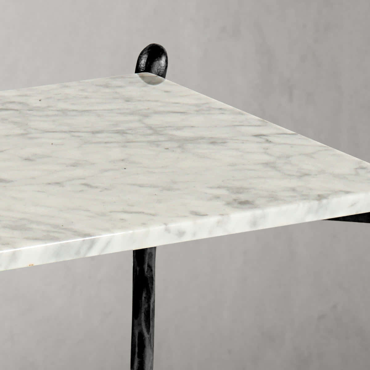 Hand-Forged Metal Square Marble Side Table