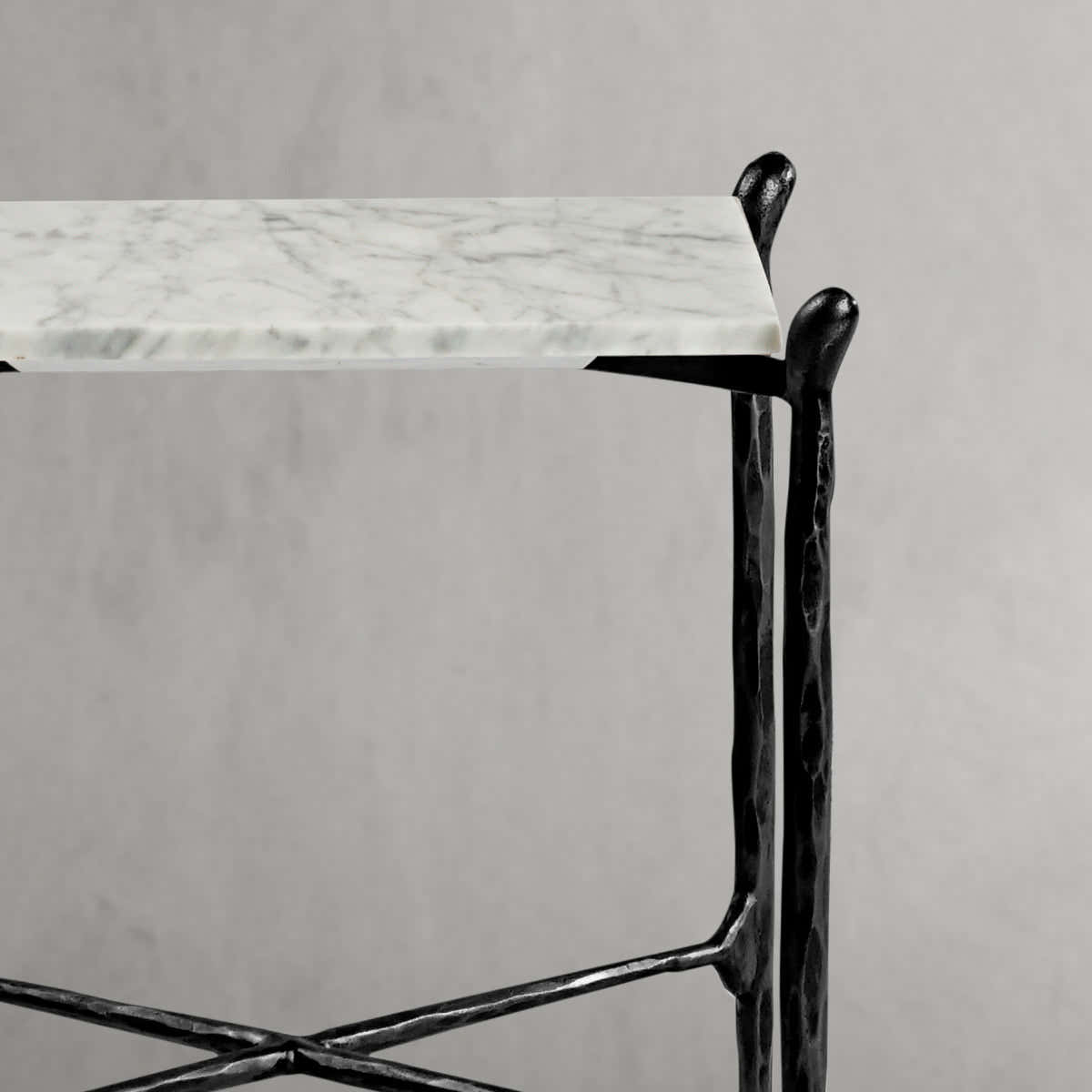 Hand-Forged Metal Square Marble Side Table