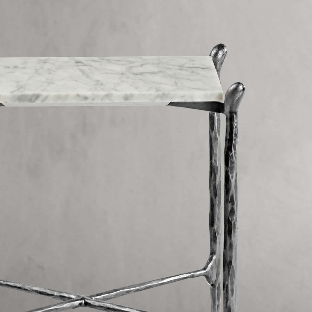 Hand-Forged Metal Square Marble Side Table