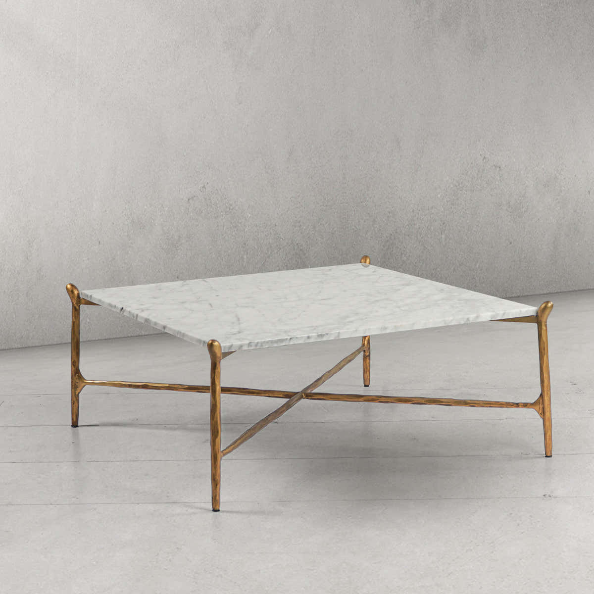 Hand-Forged Metal Square Horn Marble Coffee Table 39" 50"