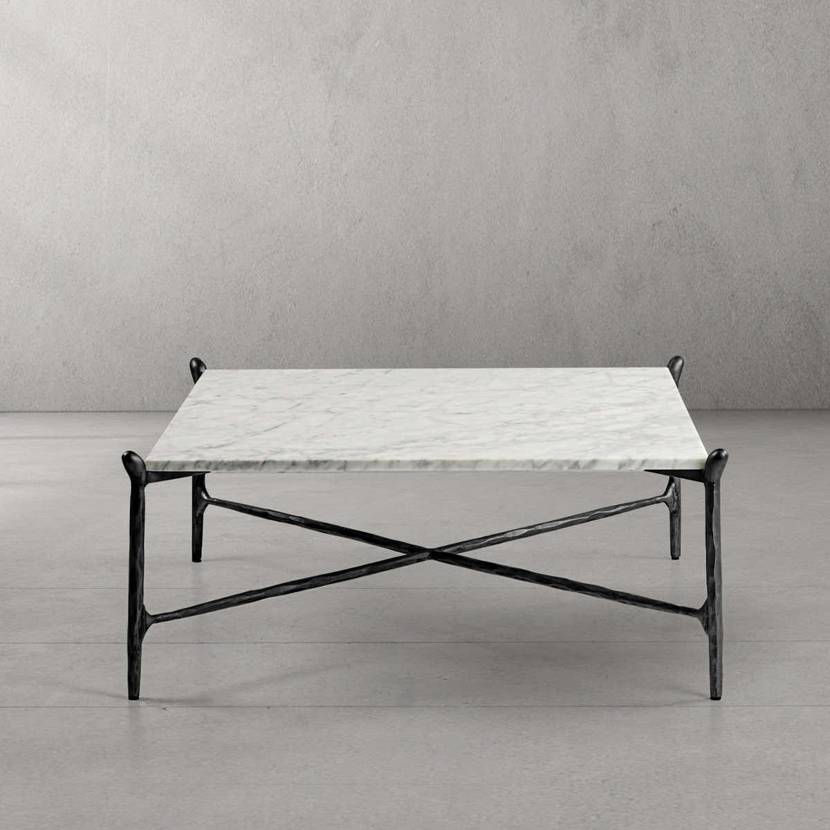 Hand-Forged Metal Square Horn Marble Coffee Table 39" 50"