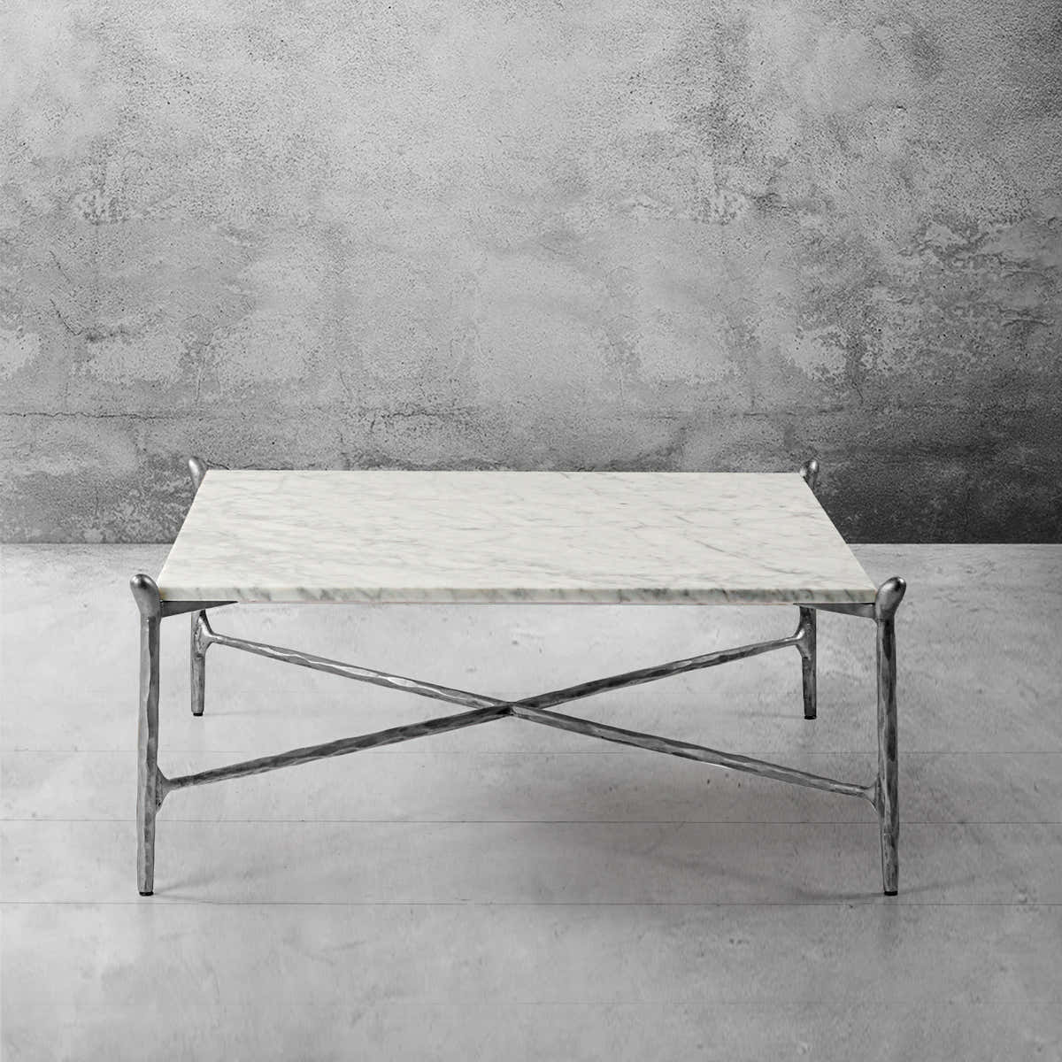 Hand-Forged Metal Square Horn Marble Coffee Table 39" 50"