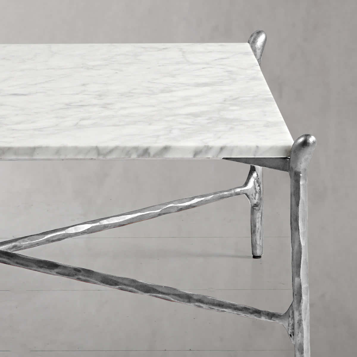 Hand-Forged Metal Square Horn Marble Coffee Table 39" 50"