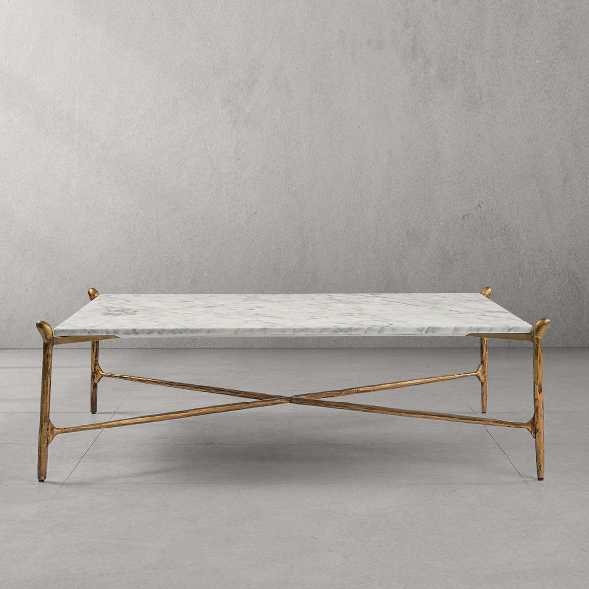 Hand-Forged Metal Square Horn Marble Coffee Table 39" 50"