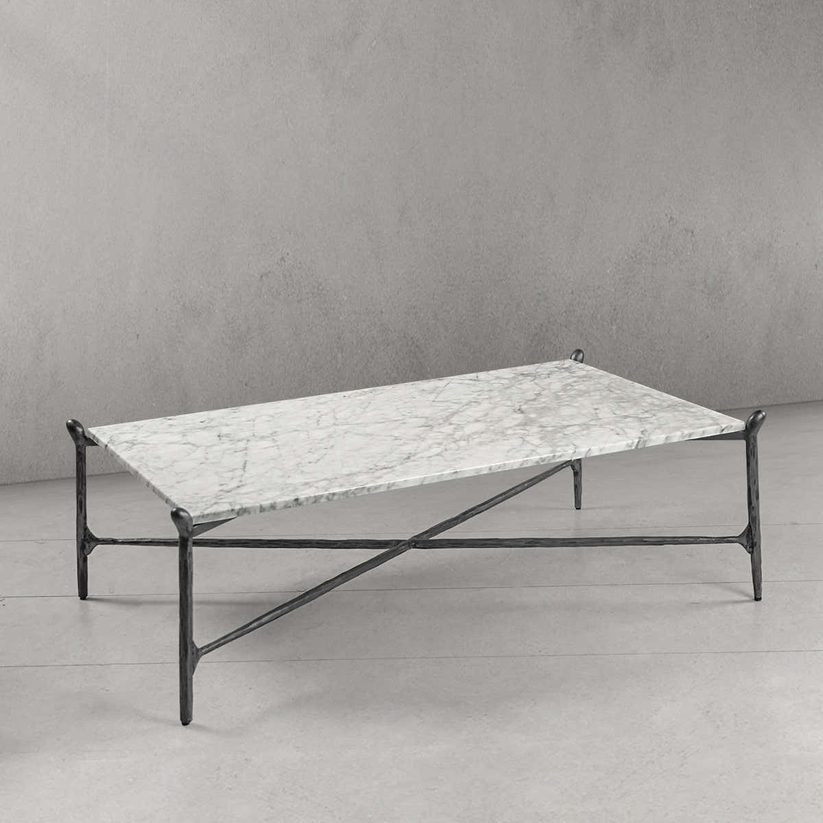 Hand-Forged Metal Square Horn Marble Coffee Table 39" 50"
