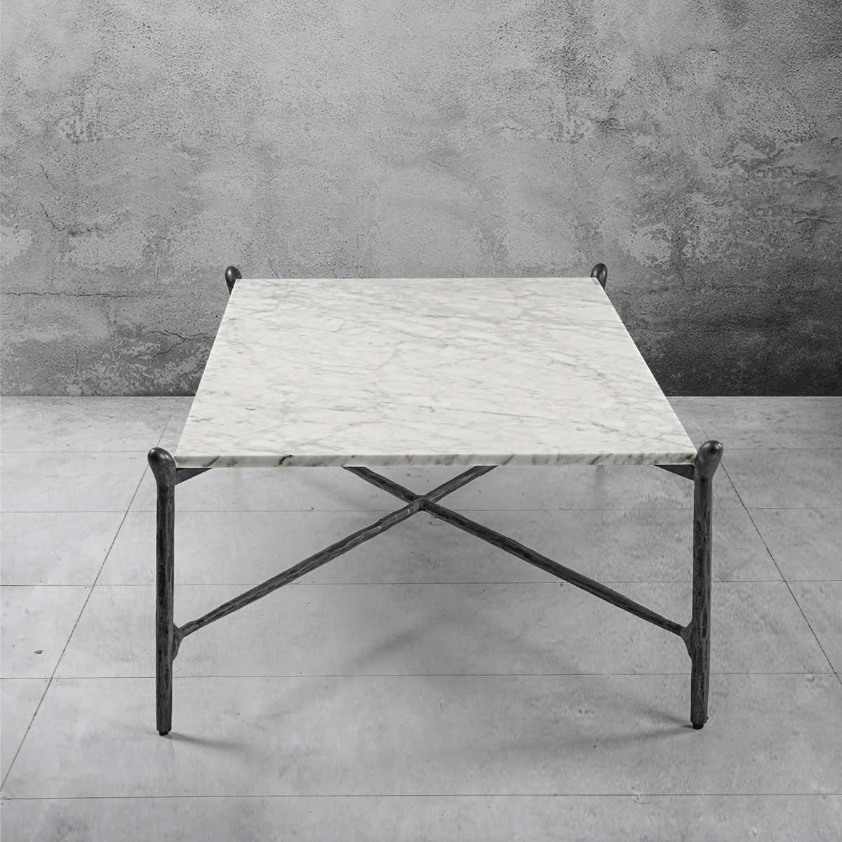 Hand-Forged Metal Square Horn Marble Coffee Table 39" 50"