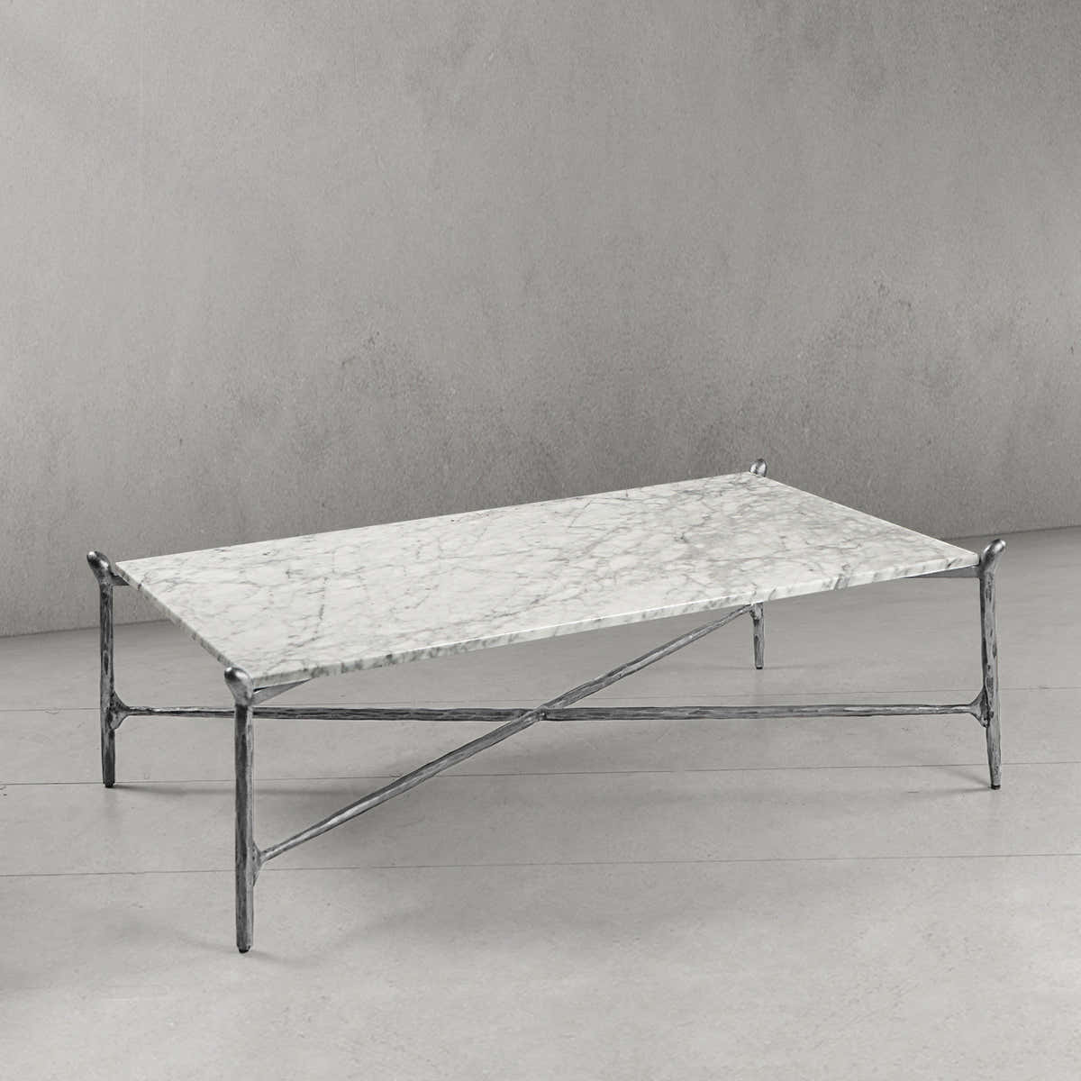 Hand-Forged Metal Square Horn Marble Coffee Table 39" 50"