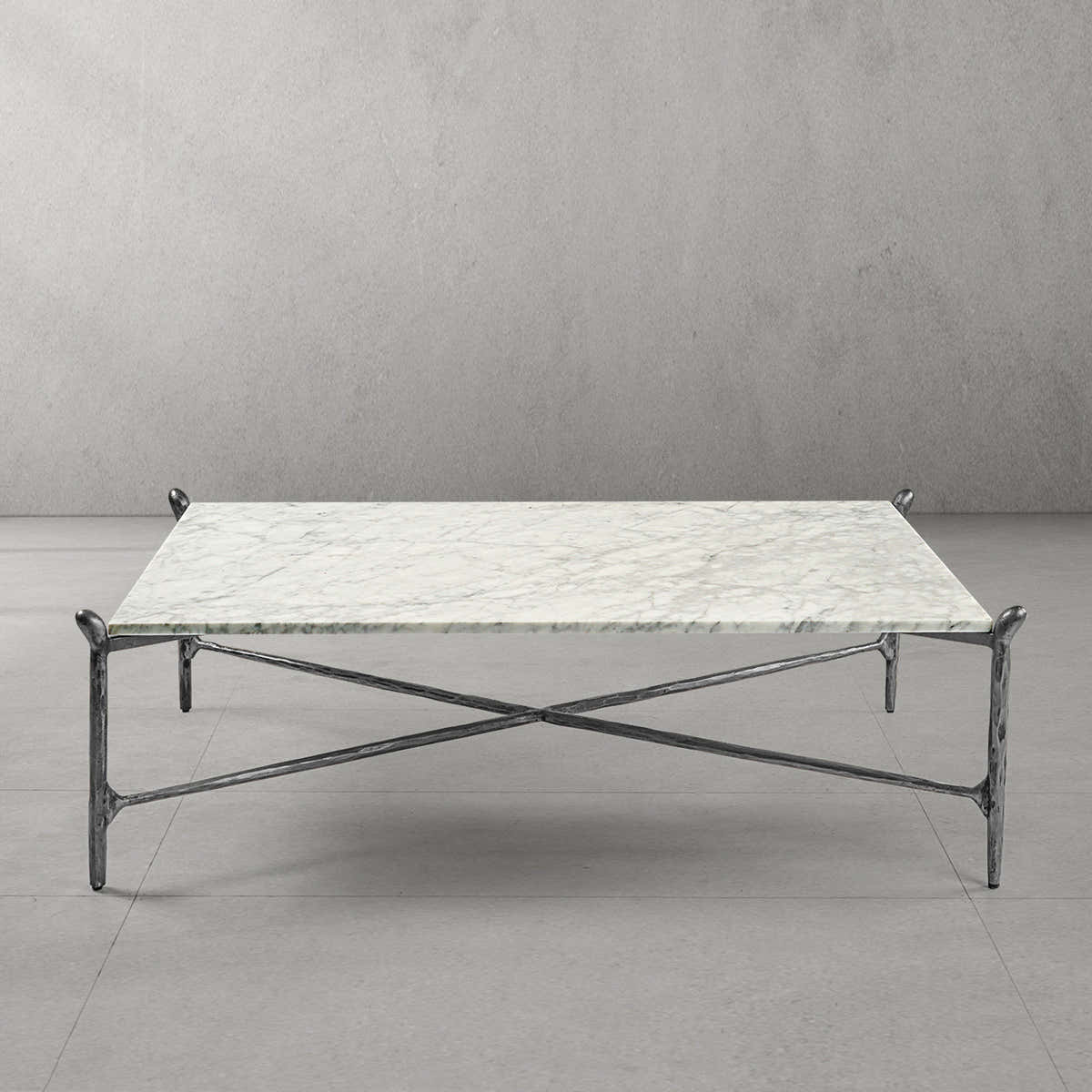 Hand-Forged Metal Square Horn Marble Coffee Table 39" 50"