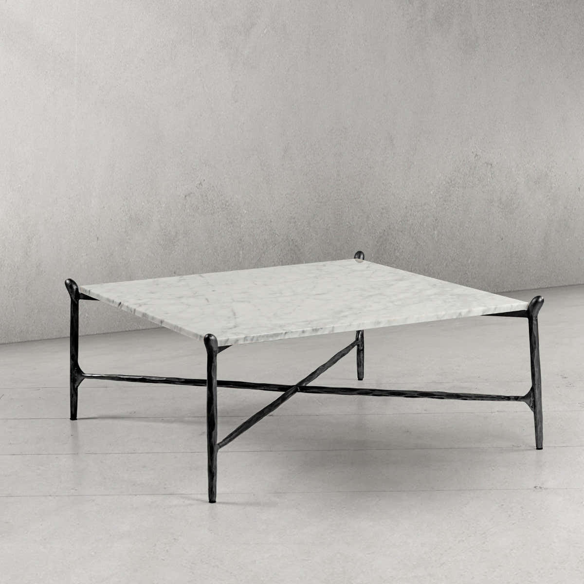 Hand-Forged Metal Square Horn Marble Coffee Table 39" 50"