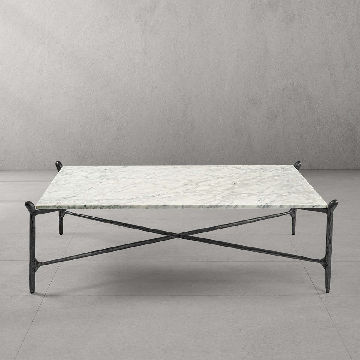 Hand-Forged Metal Square Horn Marble Coffee Table 39" 50"