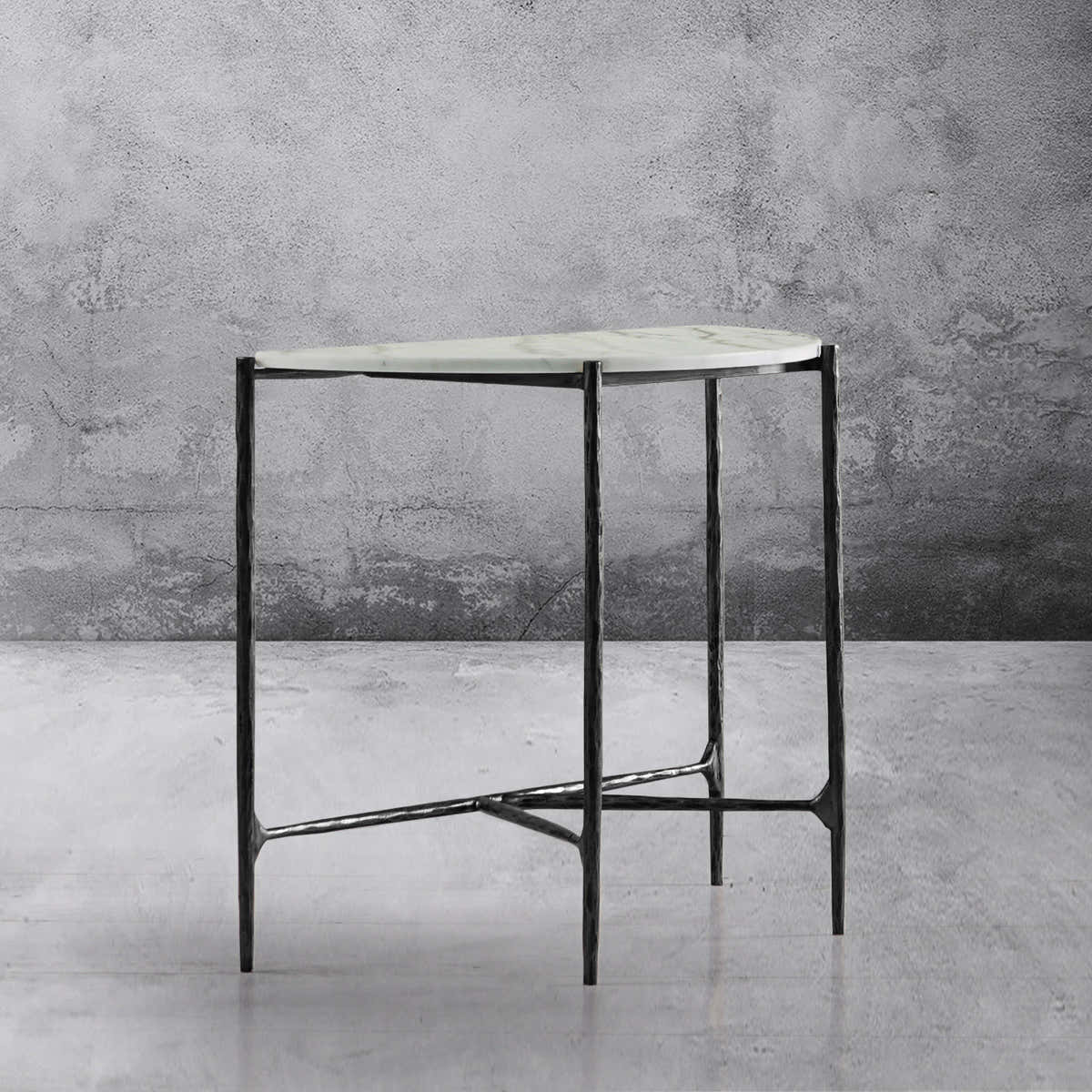 Hand-Forged Metal Semi-circle Console Table