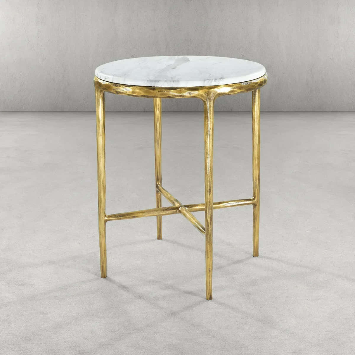 Hand-Forged Metal Round Marble Side Table 18" 22"