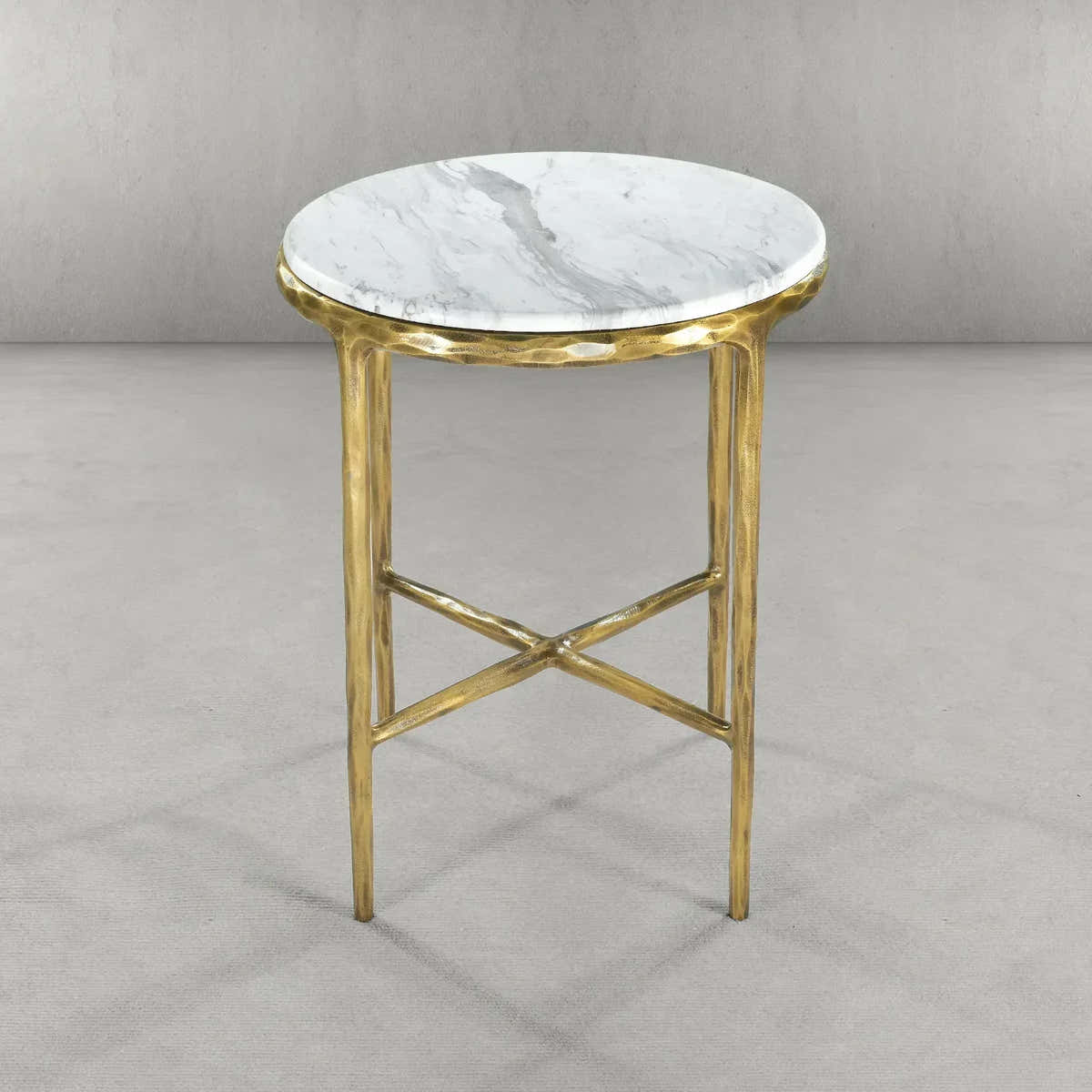 Hand-Forged Metal Round Marble Side Table 18" 22"