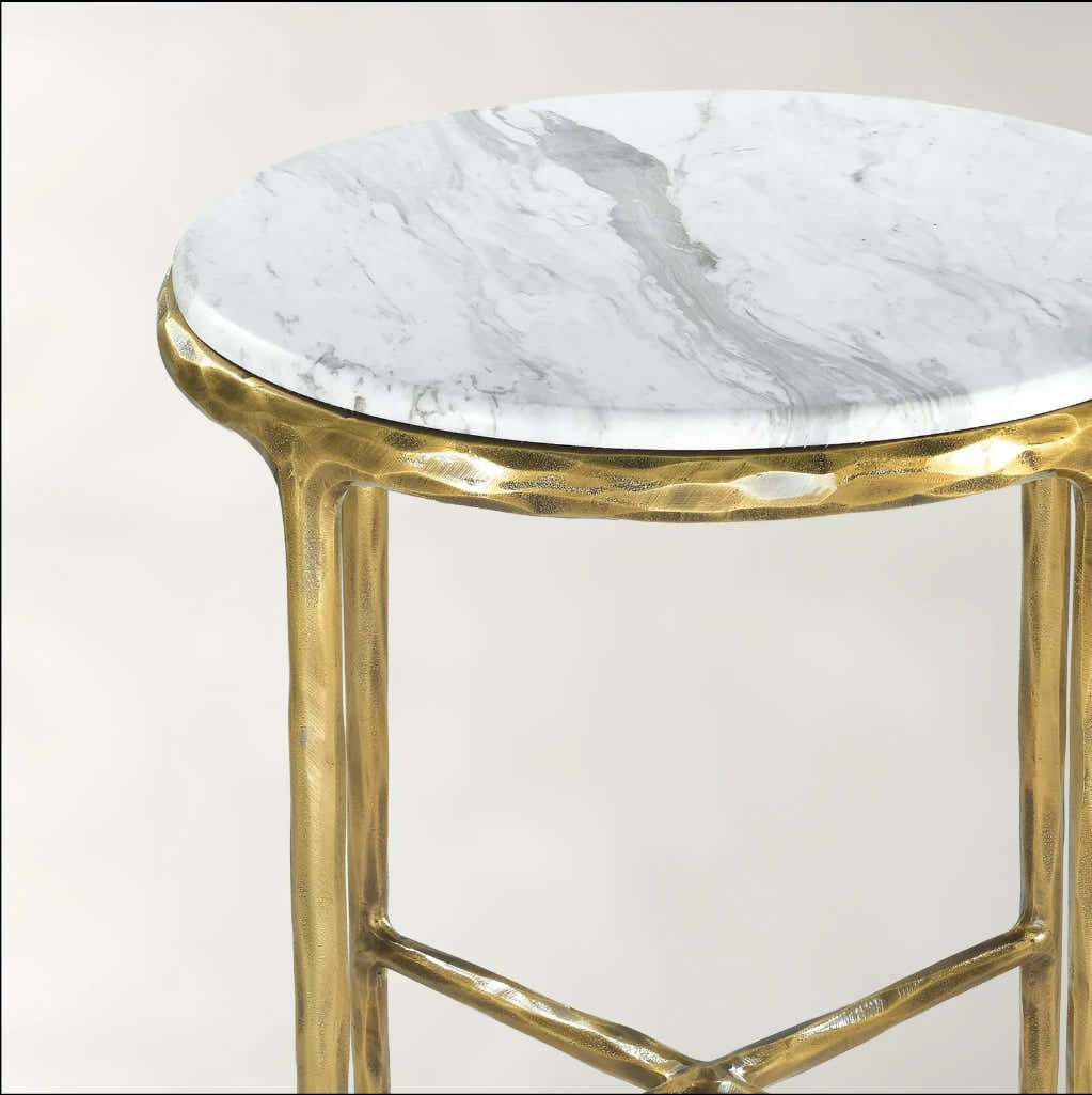 Hand-Forged Metal Round Marble Side Table 18" 22"