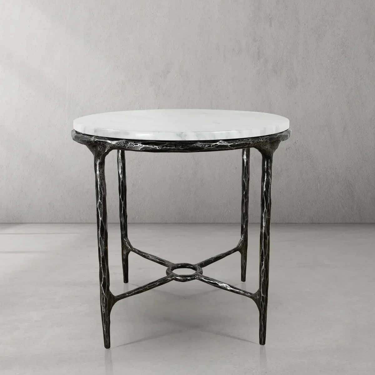 Hand-Forged Metal Round Marble Side Table 18" 22"