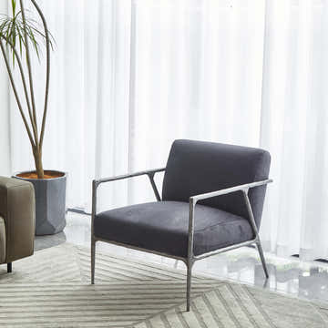 Hand-Forged Metal Retro Silver Iron Frame Track Armchair