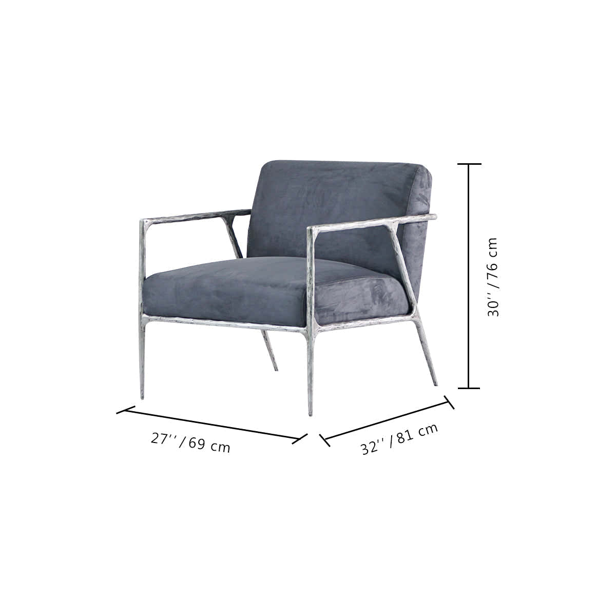 Hand-Forged Metal Retro Silver Iron Frame Track Armchair